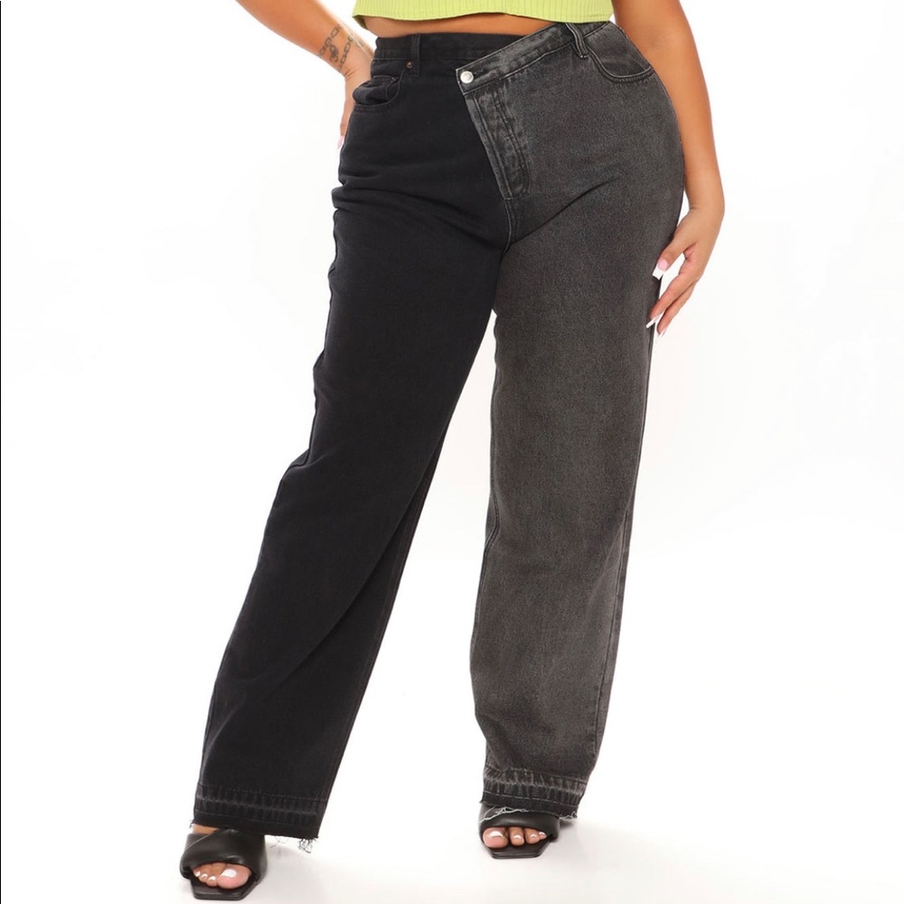 Two tone cross over jeans